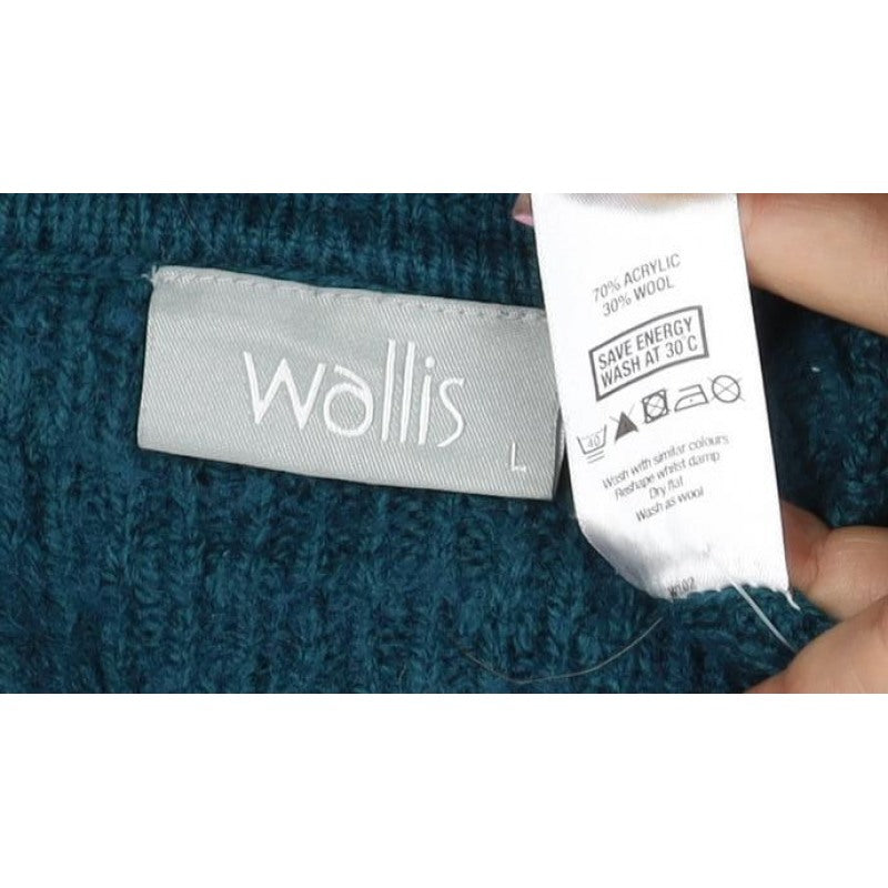 Wallis Women’s Blue L Open Tie Knit Cardigan Wool Blend