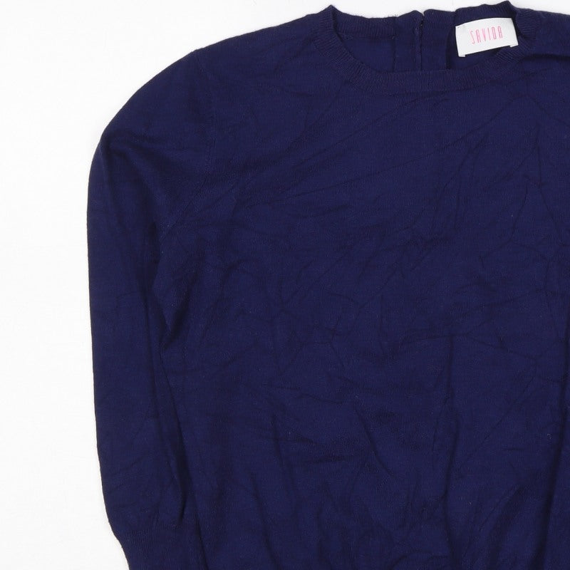 Savida Women’s Navy Pearl Button Back Jumper UK 14 Large Knit