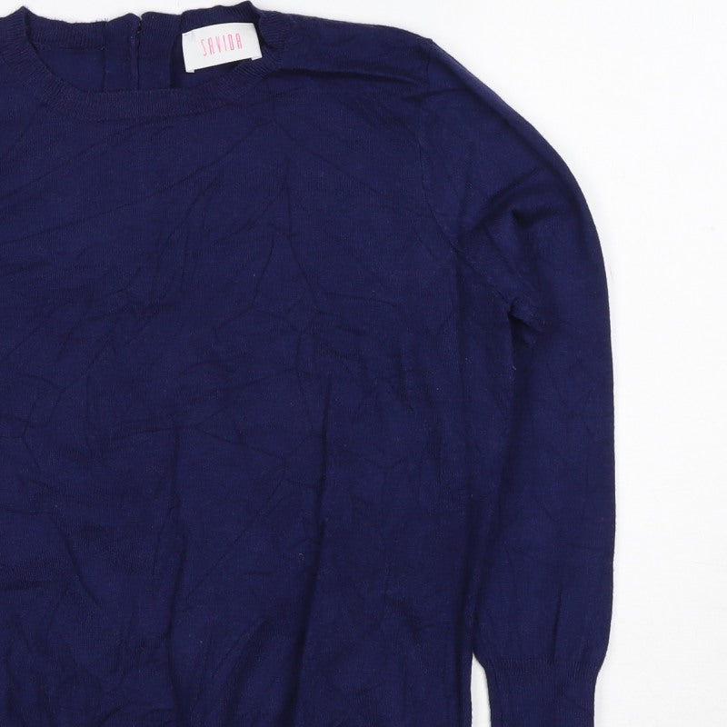 Savida Women’s Navy Pearl Button Back Jumper UK 14 Large Knit