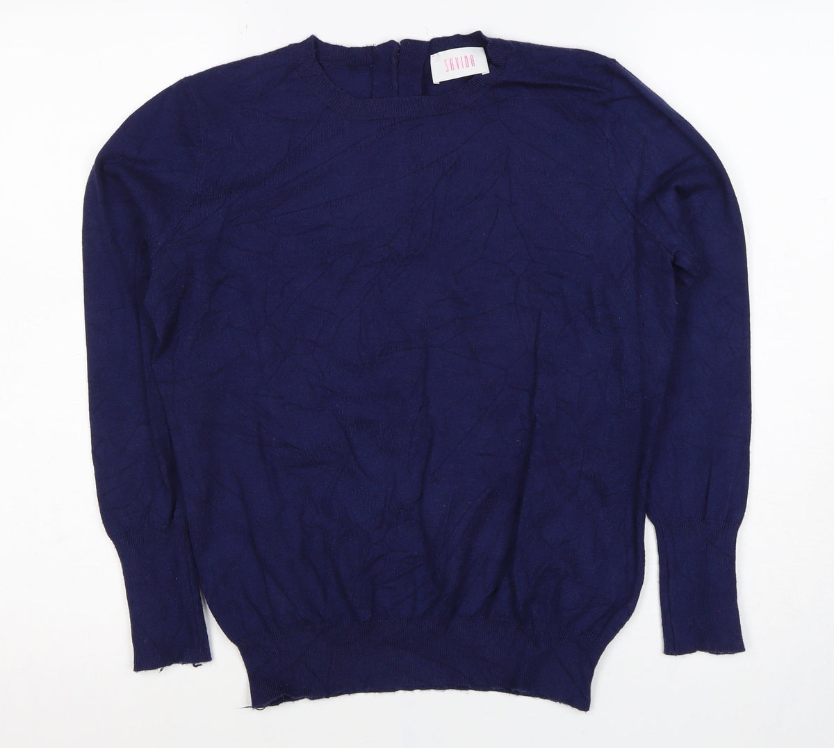 Savida Women’s Navy Pearl Button Back Jumper UK 14 Large Knit