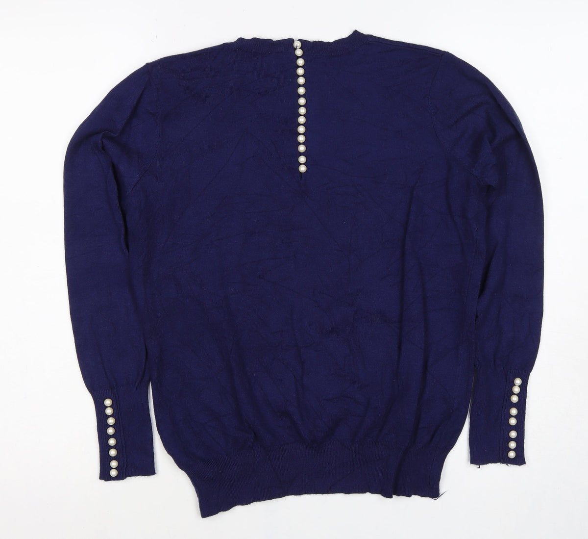 Savida Women’s Navy Pearl Button Back Jumper UK 14 Large Knit