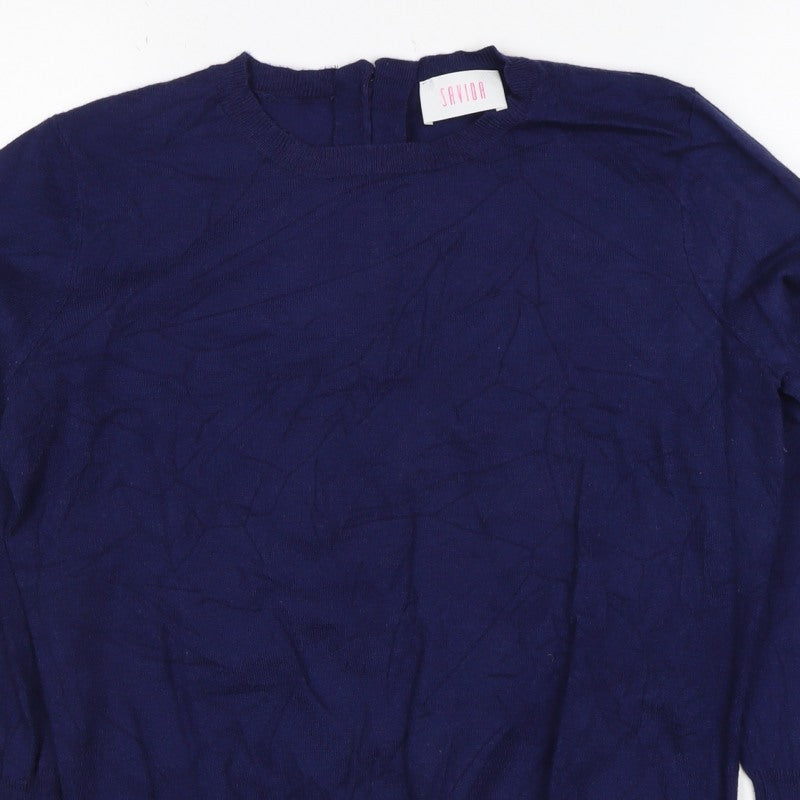 Savida Women’s Navy Pearl Button Back Jumper UK 14 Large Knit