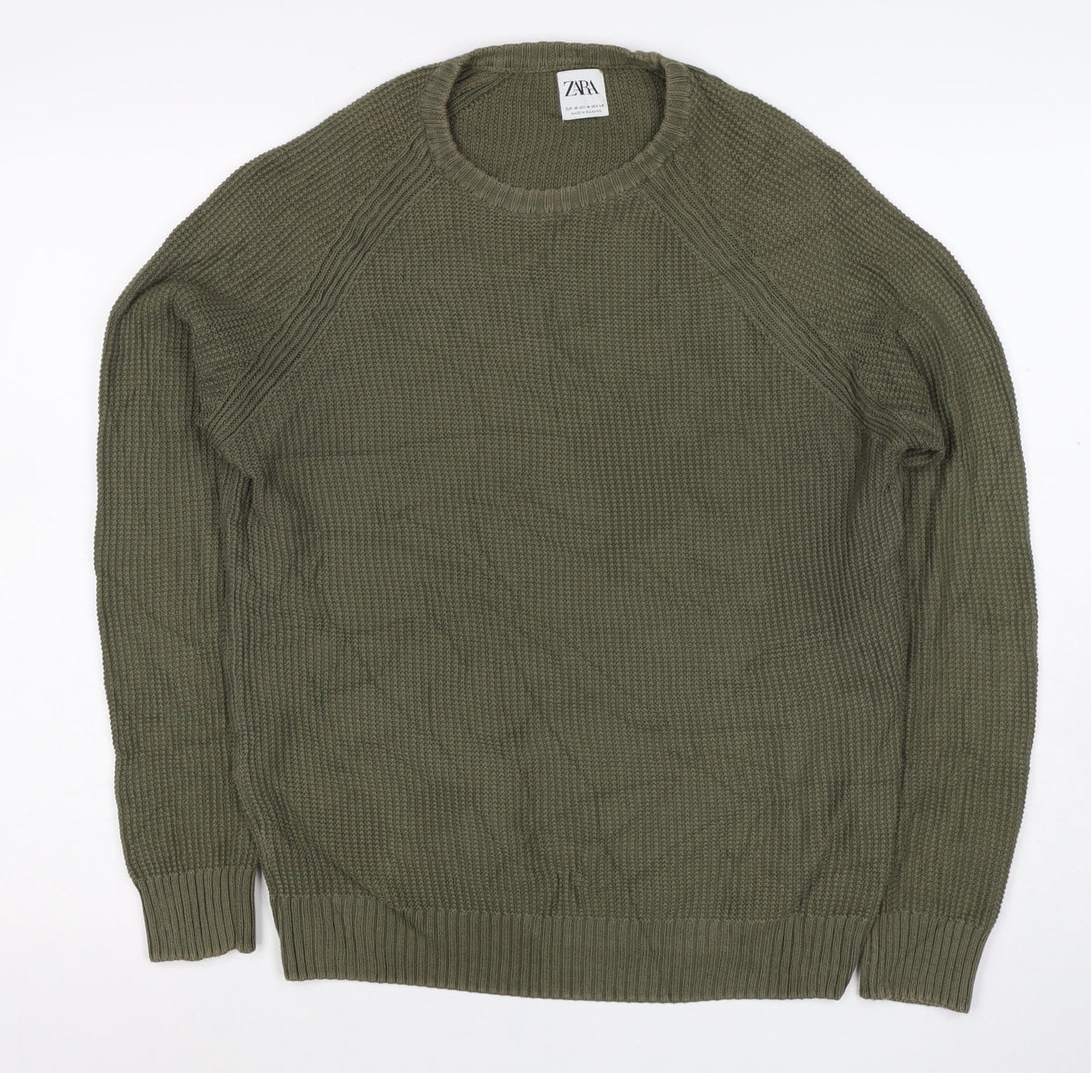 Zara Men Green M Pullover Crew Neck Tight Knit Jumper
