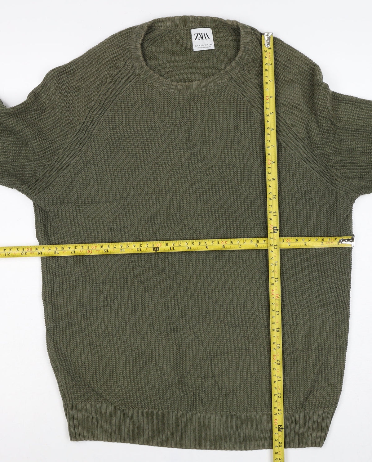 Zara Men Green M Pullover Crew Neck Tight Knit Jumper