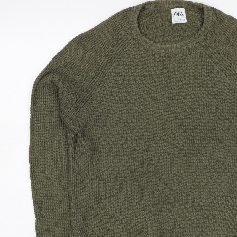 Zara Men Green M Pullover Crew Neck Tight Knit Jumper