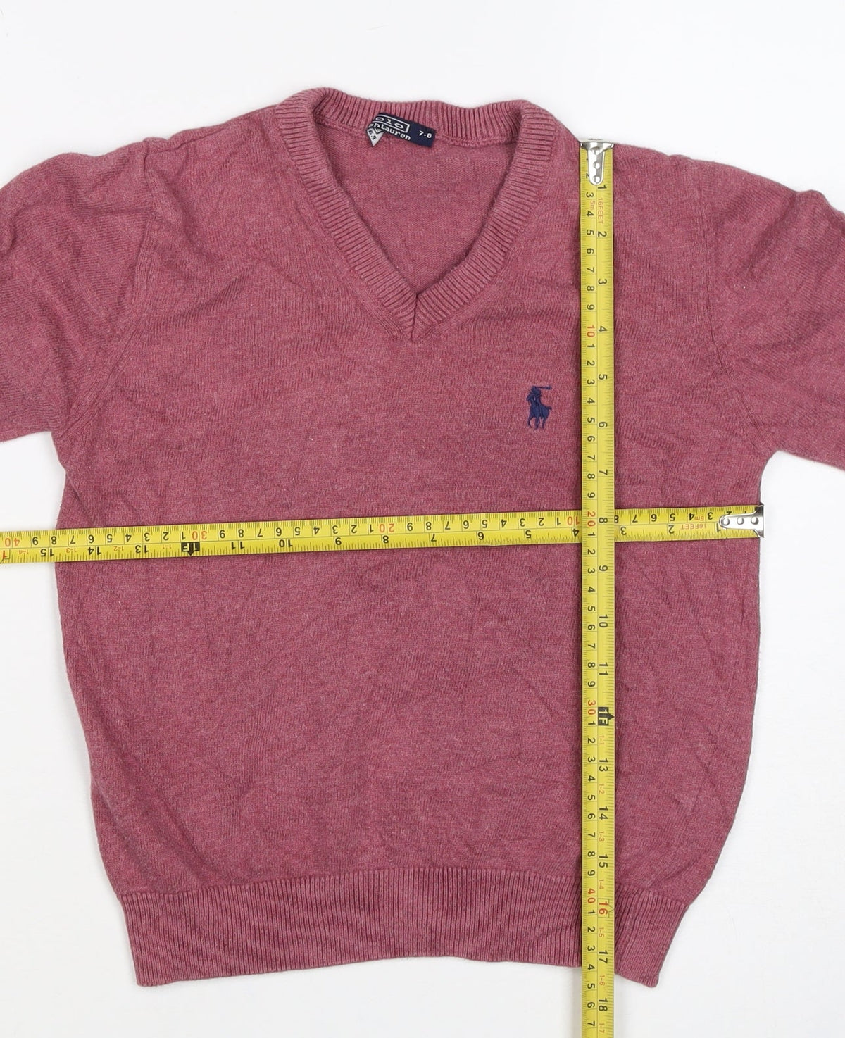 Ralph Lauren Girls Pink 7-8 Years V-Neck Cotton Logo Jumper