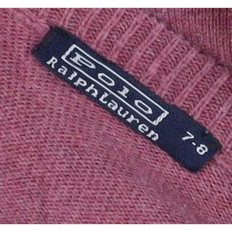 Ralph Lauren Girls Pink 7-8 Years V-Neck Cotton Logo Jumper