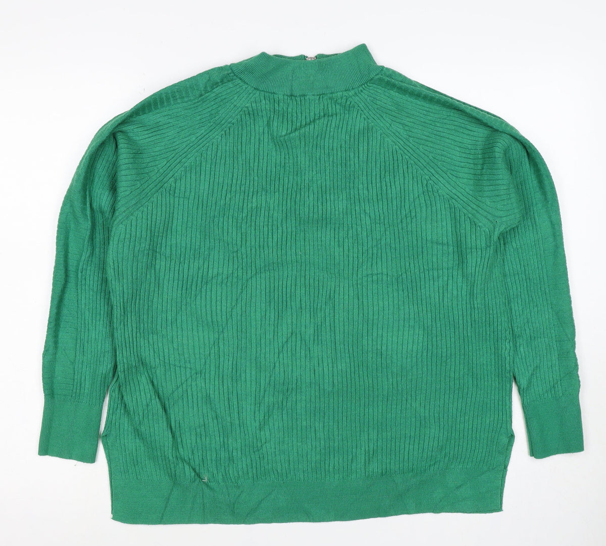 Marks and Spencer Women Green L Ribbed Half Zip High Neck Jumper