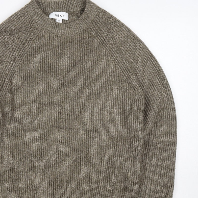 Next Men’s Brown XS Wool Blend Ribbed Knit Crew Neck Pullover Jumper