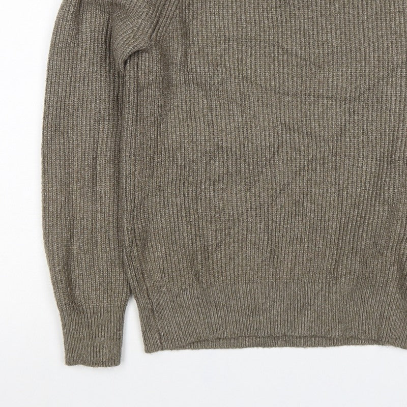 Next Men’s Brown XS Wool Blend Ribbed Knit Crew Neck Pullover Jumper