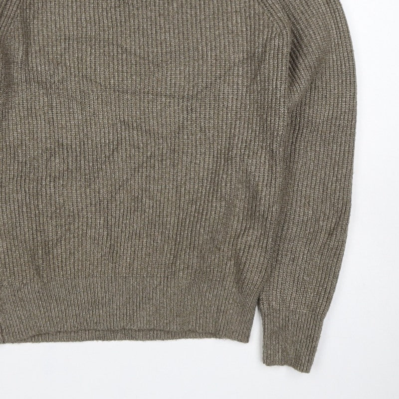 Next Men’s Brown XS Wool Blend Ribbed Knit Crew Neck Pullover Jumper
