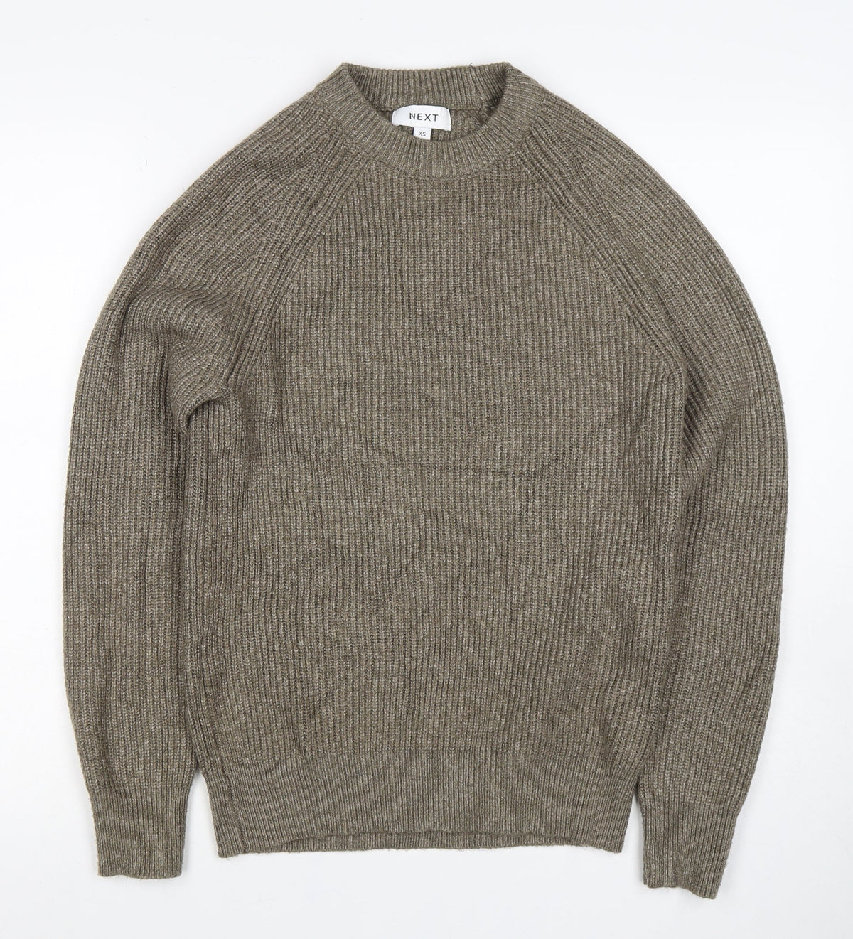 Next Men’s Brown XS Wool Blend Ribbed Knit Crew Neck Pullover Jumper