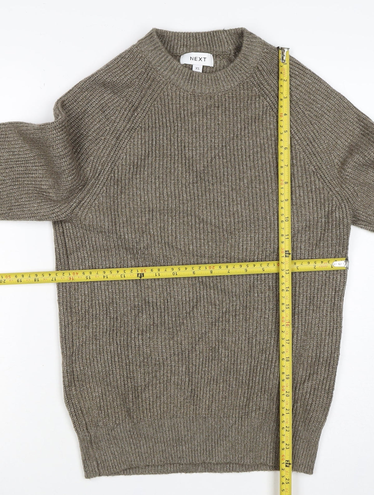 Next Men’s Brown XS Wool Blend Ribbed Knit Crew Neck Pullover Jumper