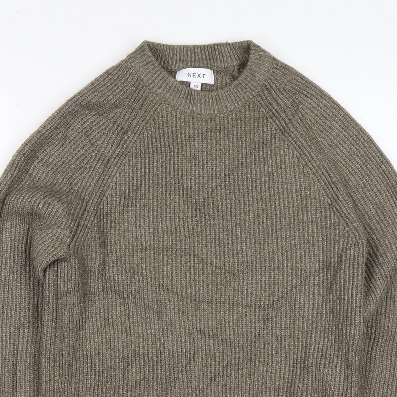 Next Men’s Brown XS Wool Blend Ribbed Knit Crew Neck Pullover Jumper