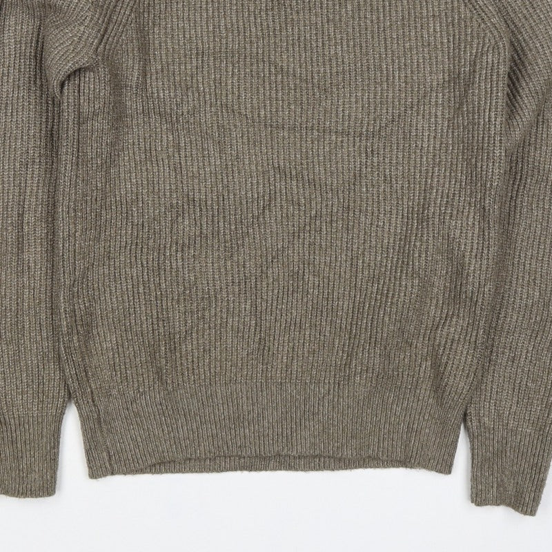 Next Men’s Brown XS Wool Blend Ribbed Knit Crew Neck Pullover Jumper