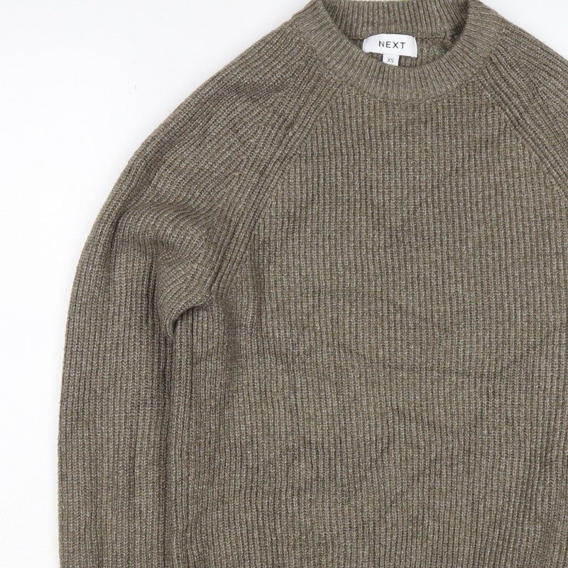 Next Men’s Brown XS Wool Blend Ribbed Knit Crew Neck Pullover Jumper