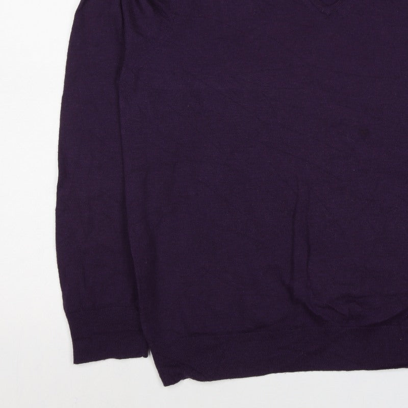 Linea Men’s Purple Superfine Merino Wool V-Neck Pullover Jumper L
