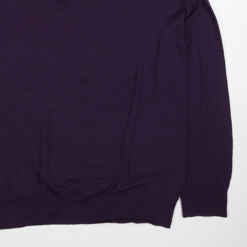 Linea Men’s Purple Superfine Merino Wool V-Neck Pullover Jumper L