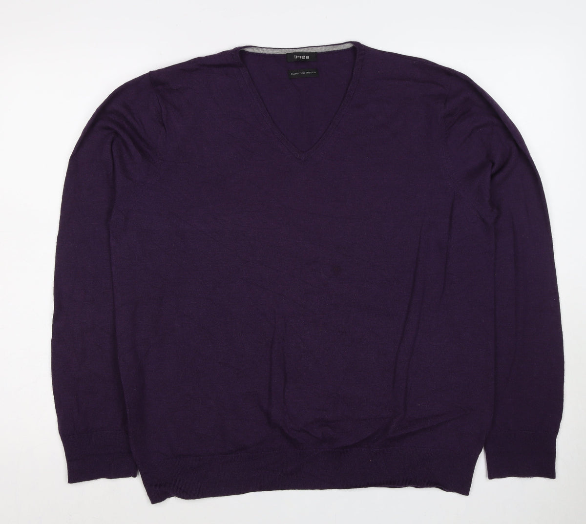 Linea Men’s Purple Superfine Merino Wool V-Neck Pullover Jumper L