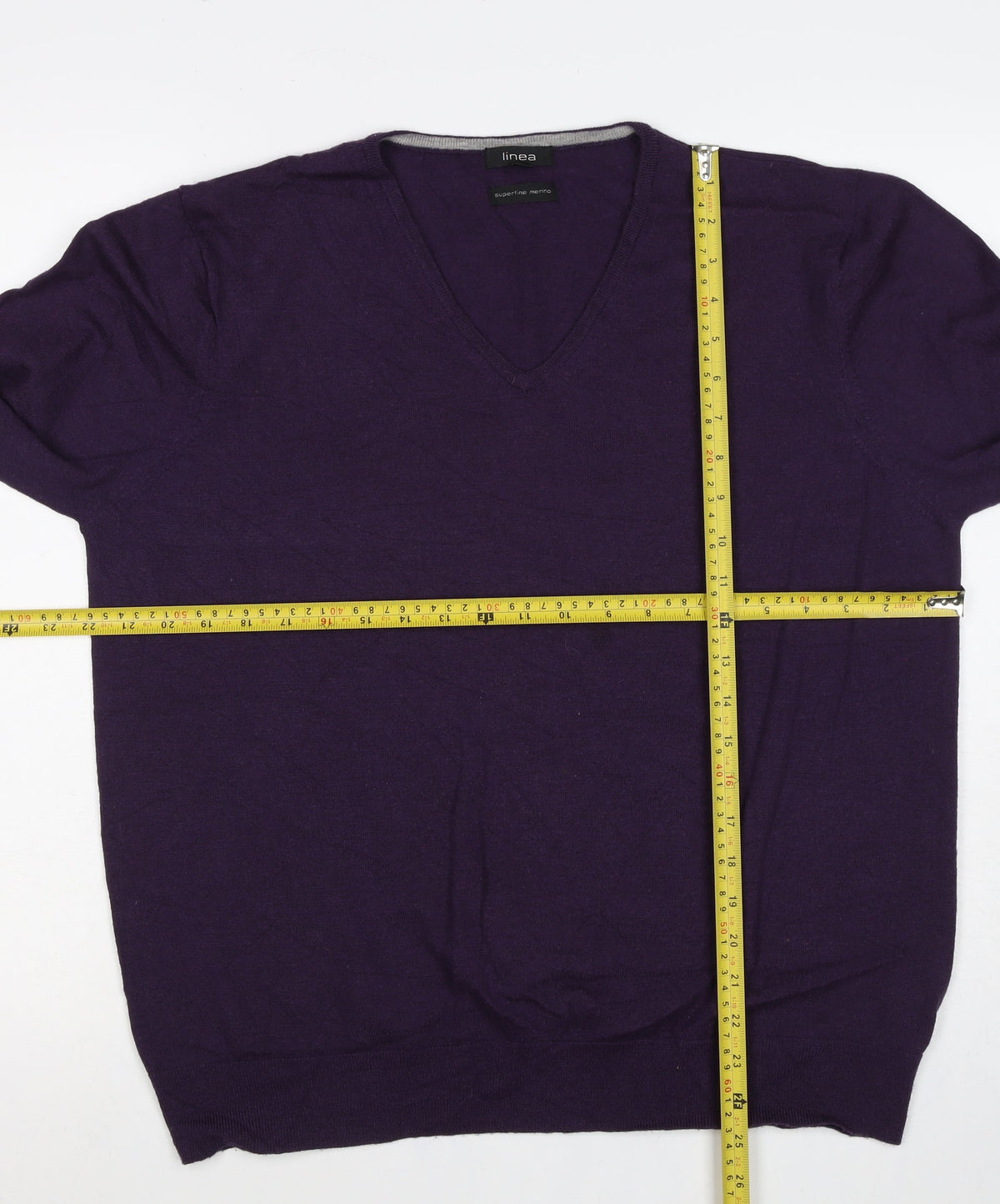 Linea Men’s Purple Superfine Merino Wool V-Neck Pullover Jumper L