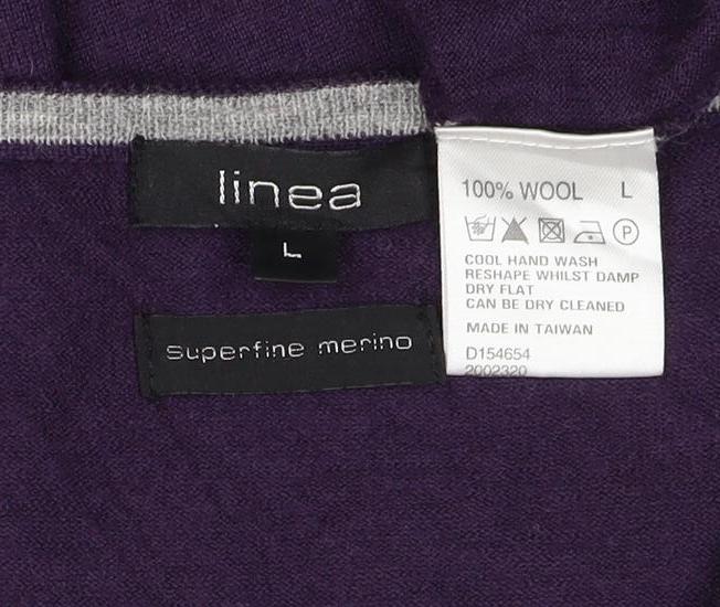 Linea Men’s Purple Superfine Merino Wool V-Neck Pullover Jumper L