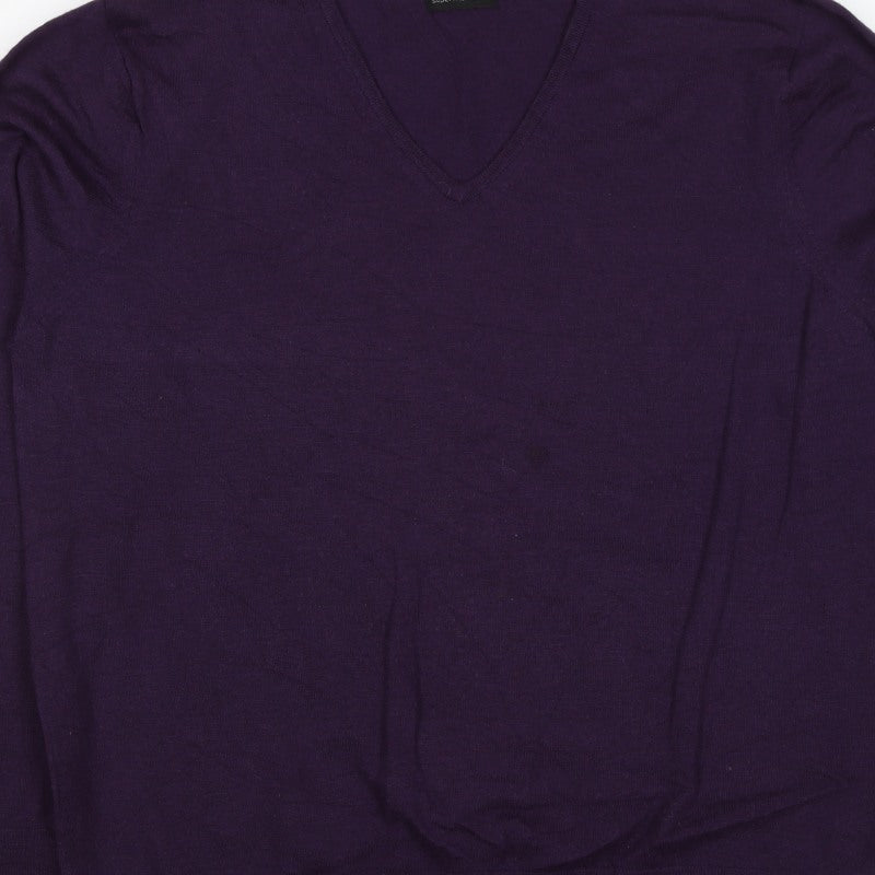 Linea Men’s Purple Superfine Merino Wool V-Neck Pullover Jumper L