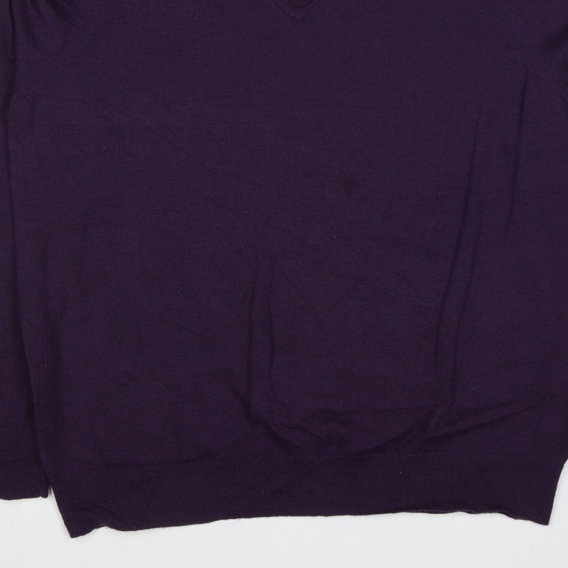 Linea Men’s Purple Superfine Merino Wool V-Neck Pullover Jumper L