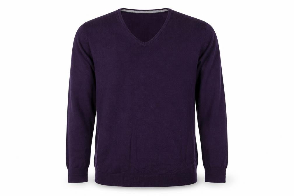 Linea Men’s Purple Superfine Merino Wool V-Neck Pullover Jumper L