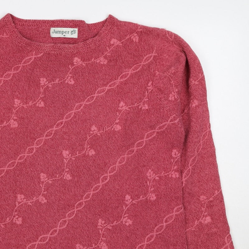 Jumper Women’s Pink M Cotton Floral Embroidered Knit Pullover