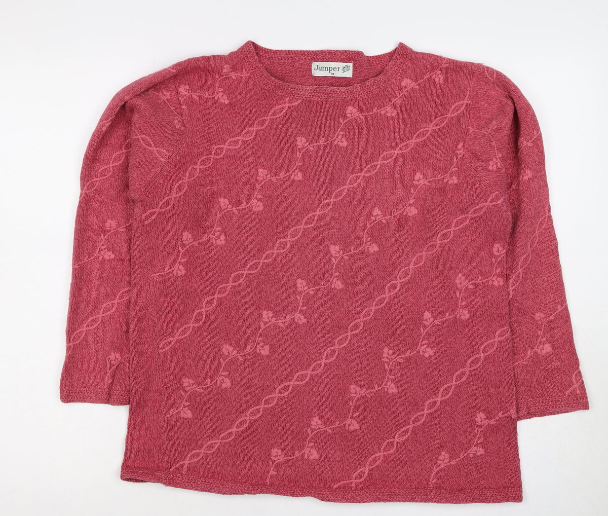 Jumper Women’s Pink M Cotton Floral Embroidered Knit Pullover