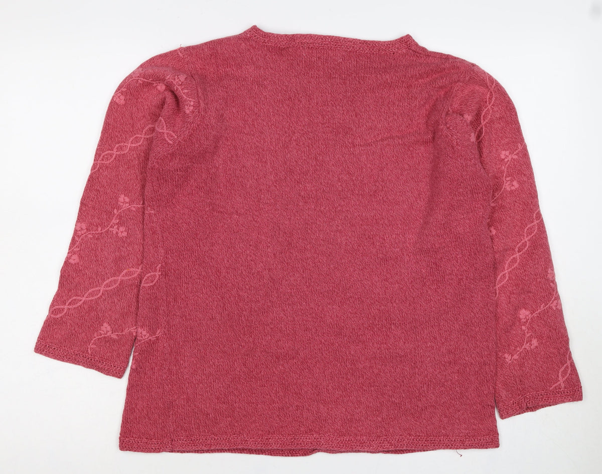 Jumper Women’s Pink M Cotton Floral Embroidered Knit Pullover