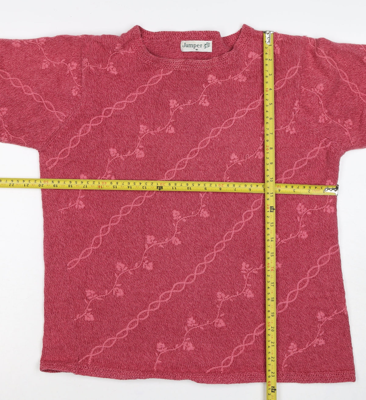 Jumper Women’s Pink M Cotton Floral Embroidered Knit Pullover