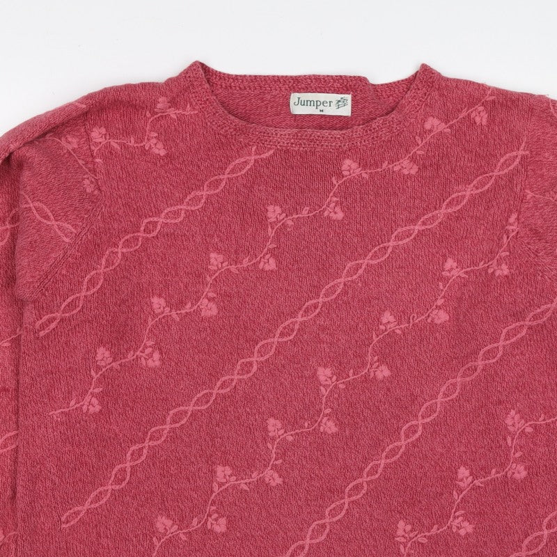 Jumper Women’s Pink M Cotton Floral Embroidered Knit Pullover