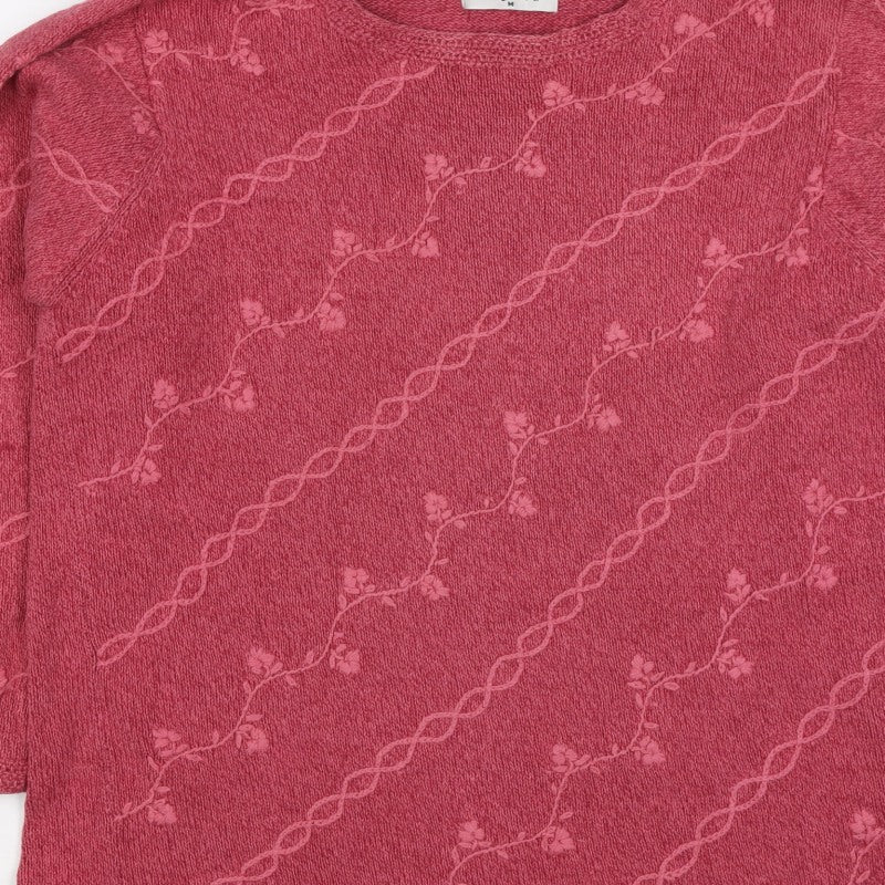 Jumper Women’s Pink M Cotton Floral Embroidered Knit Pullover