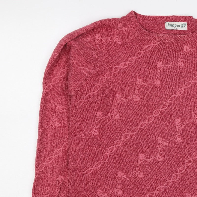 Jumper Women’s Pink M Cotton Floral Embroidered Knit Pullover