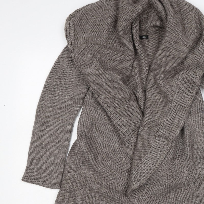 Marks & Spencer Women Grey UK 12 Alpaca Blend Chunky Knit Wrap Cardigan