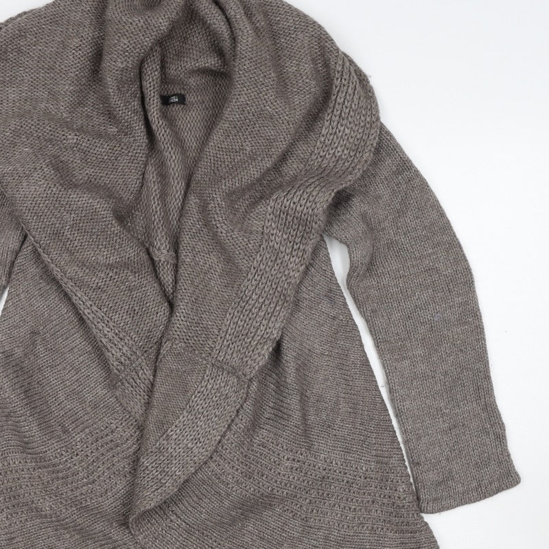 Marks & Spencer Women Grey UK 12 Alpaca Blend Chunky Knit Wrap Cardigan
