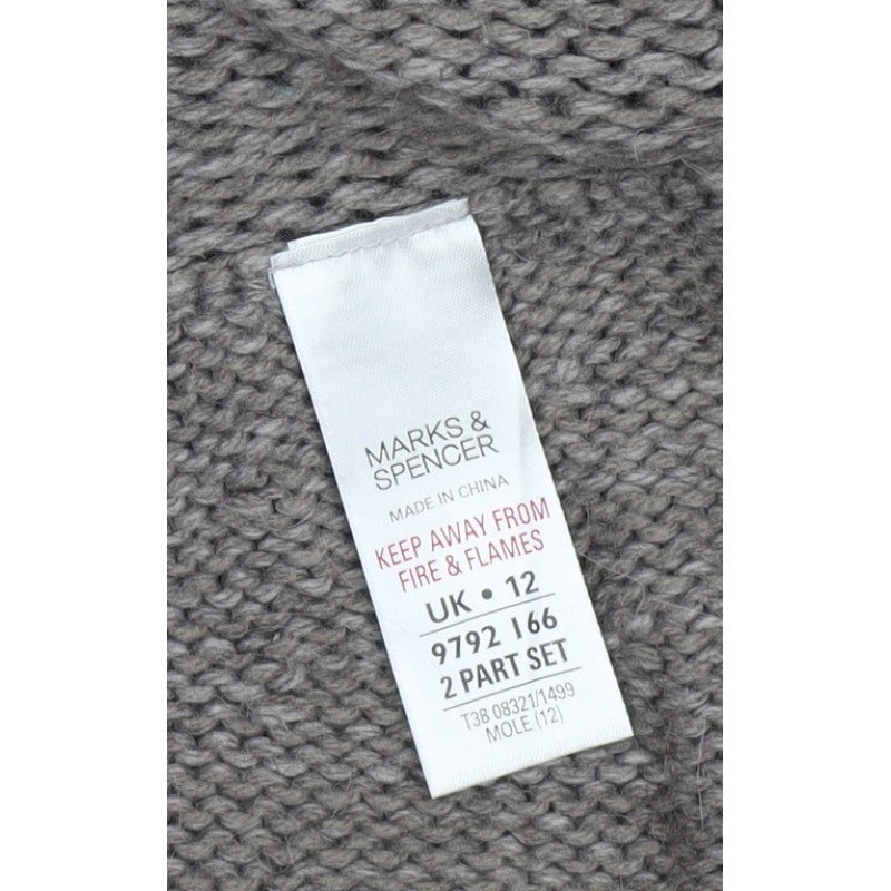 Marks & Spencer Women Grey UK 12 Alpaca Blend Chunky Knit Wrap Cardigan