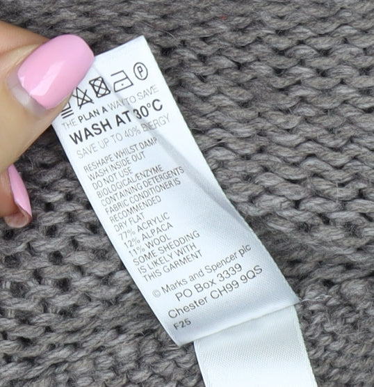 Marks & Spencer Women Grey UK 12 Alpaca Blend Chunky Knit Wrap Cardigan