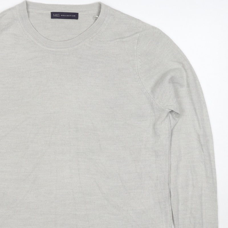 Marks & Spencer Women Grey UK 14 100% Cashmere Crew Neck Jumper