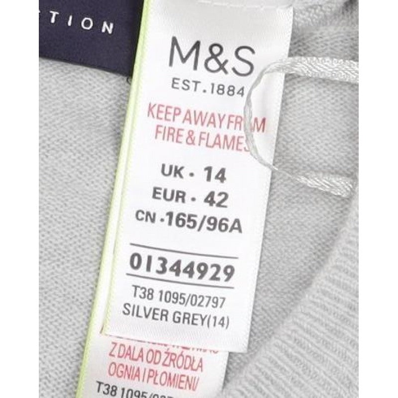 Marks & Spencer Women Grey UK 14 100% Cashmere Crew Neck Jumper