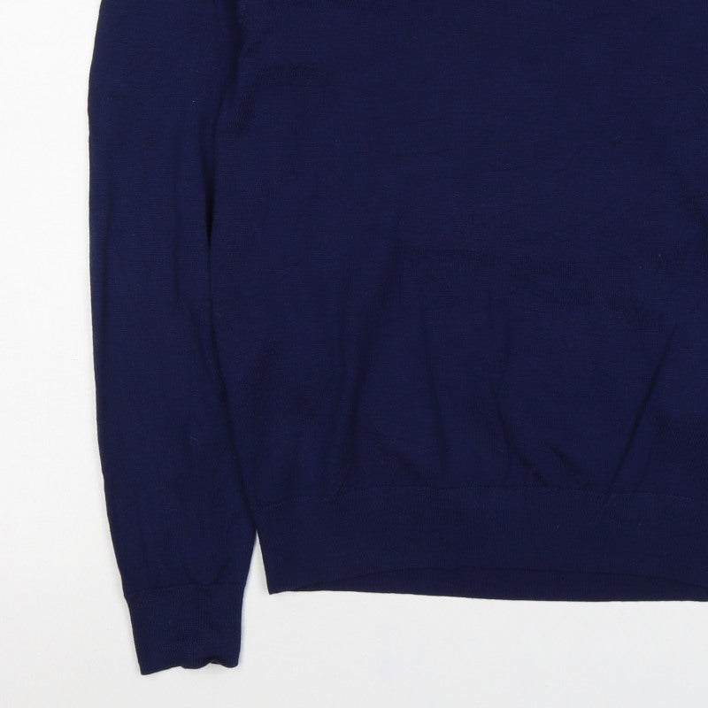 Uniqlo Unisex Blue S 100% Wool V-Neck Long Sleeve Pullover Jumper