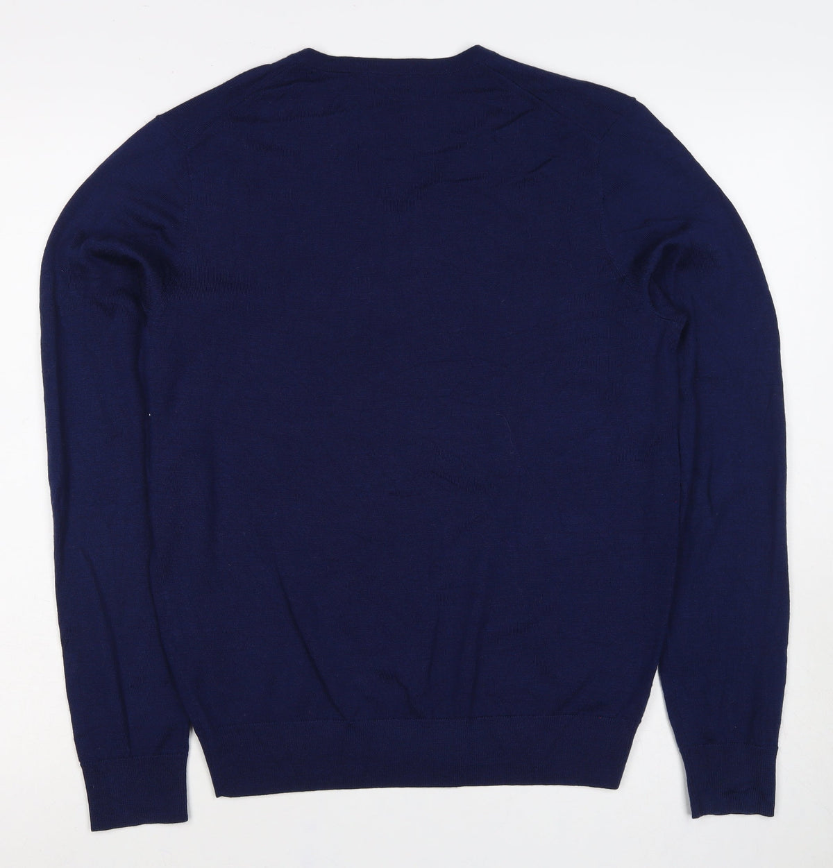 Uniqlo Unisex Blue S 100% Wool V-Neck Long Sleeve Pullover Jumper