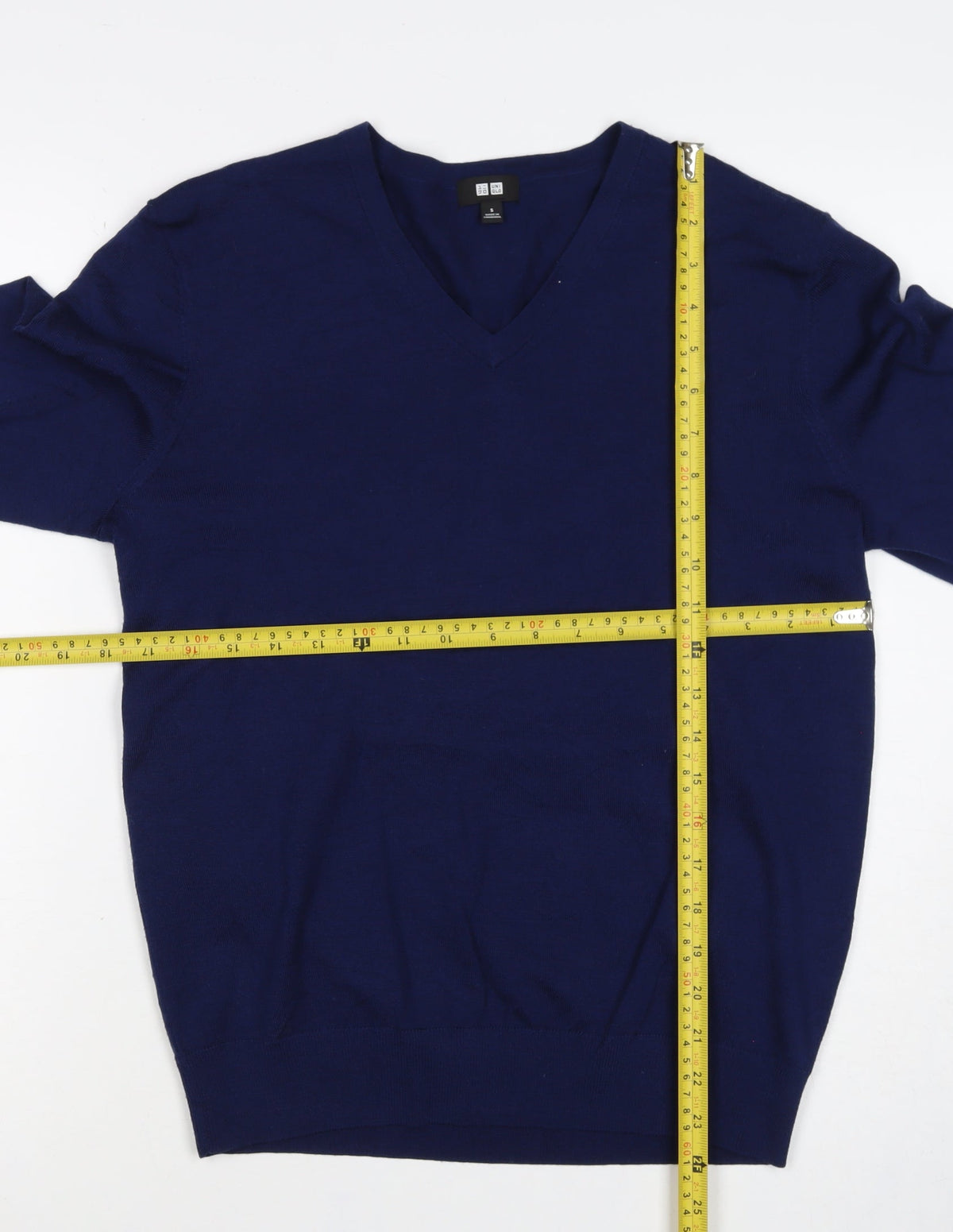 Uniqlo Unisex Blue S 100% Wool V-Neck Long Sleeve Pullover Jumper