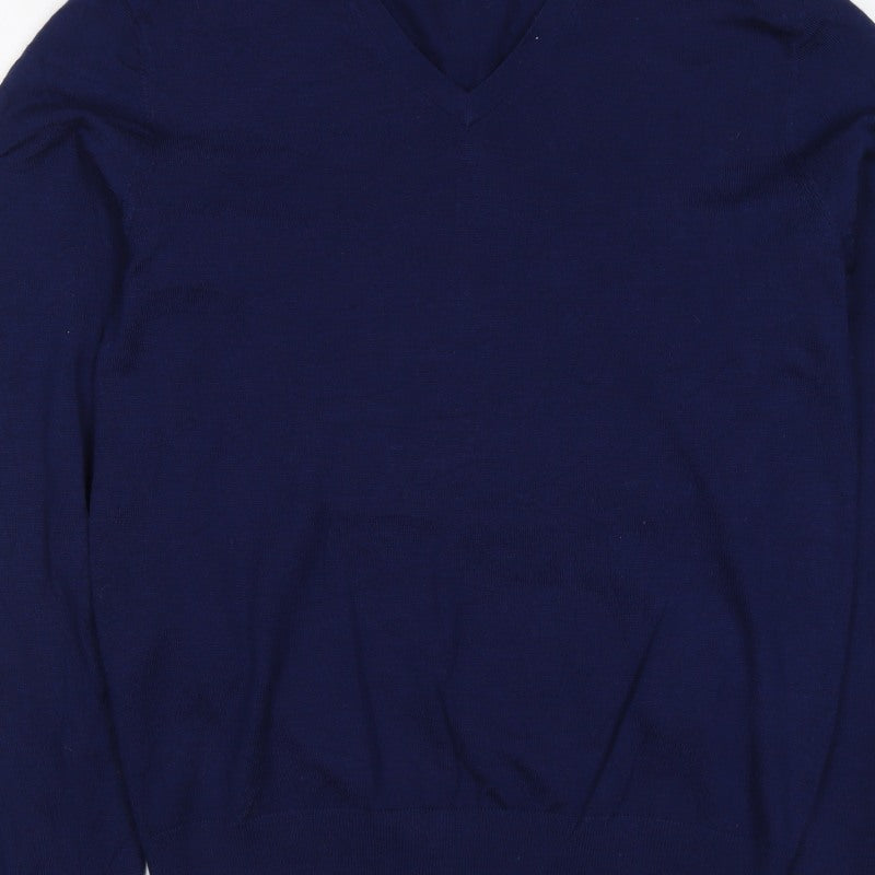 Uniqlo Unisex Blue S 100% Wool V-Neck Long Sleeve Pullover Jumper