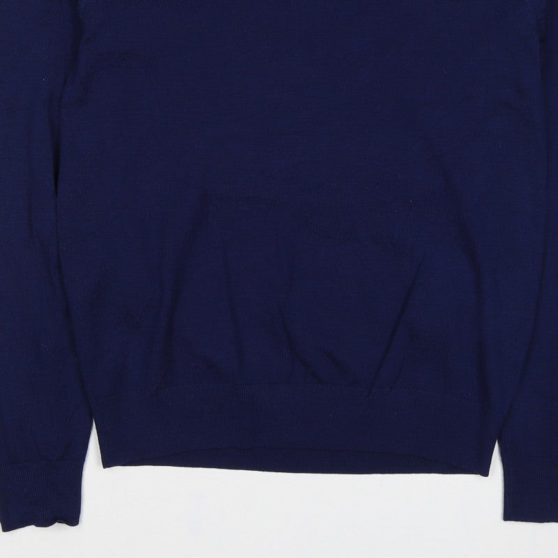 Uniqlo Unisex Blue S 100% Wool V-Neck Long Sleeve Pullover Jumper