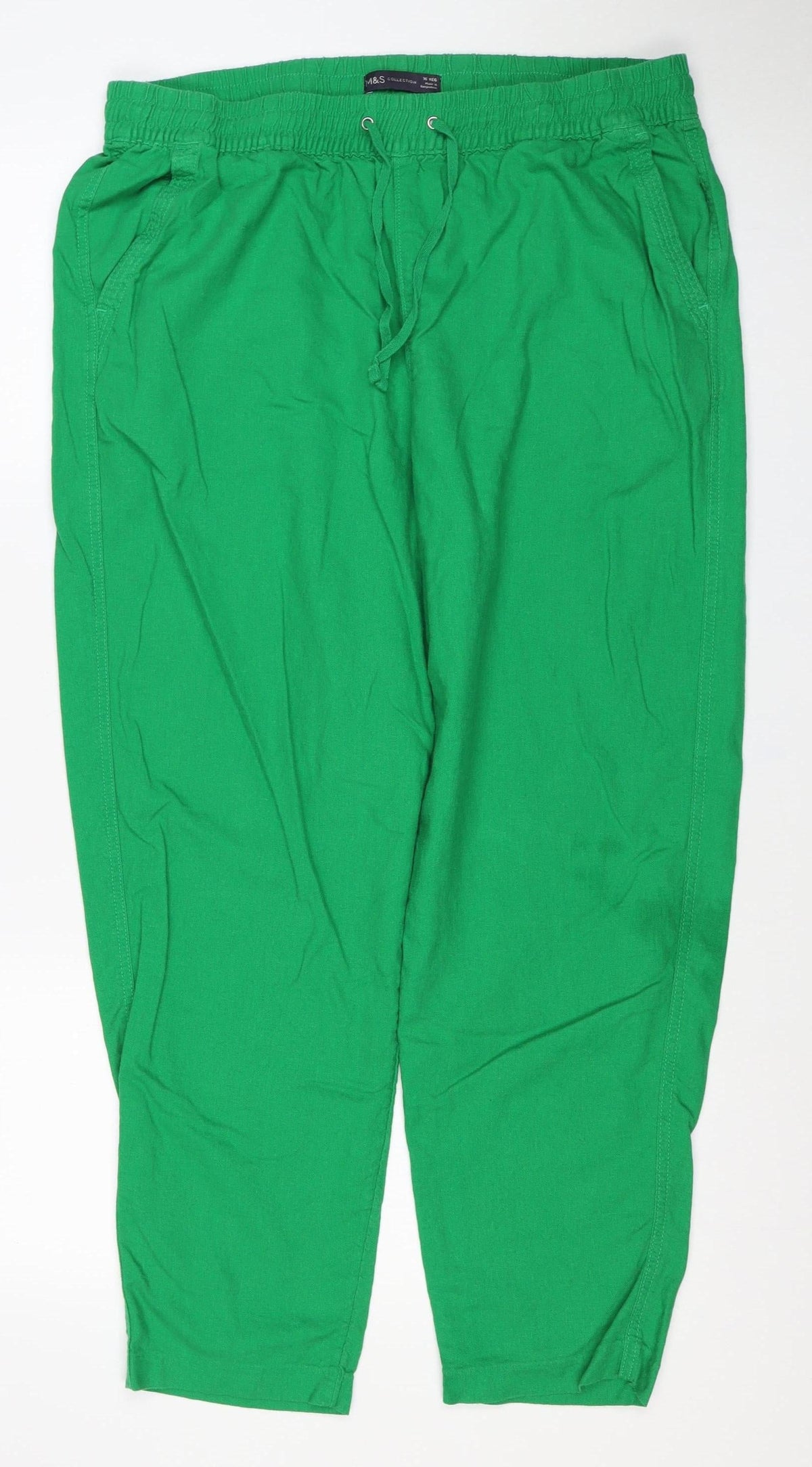 Marks & Spencer Women Green Size 16 Relaxed Wide Leg Drawstring Trousers