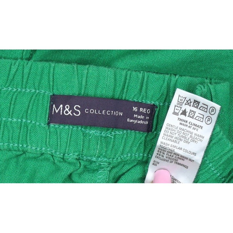 Marks & Spencer Women Green Size 16 Relaxed Wide Leg Drawstring Trousers