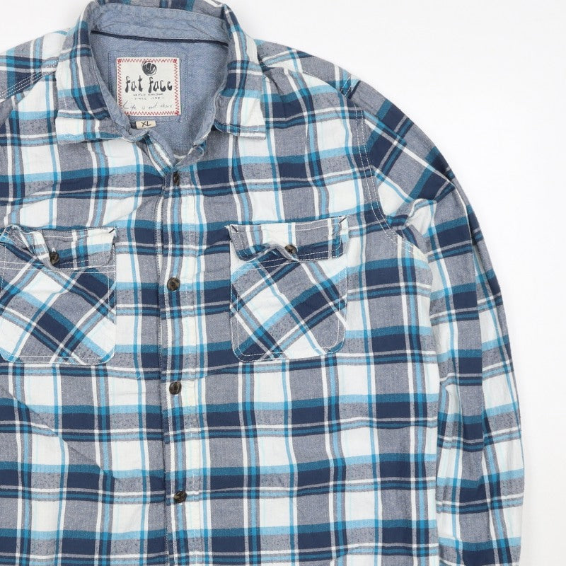Fat Face Men's Blue Plaid Cotton Long Sleeve Button-Up Shirt XL