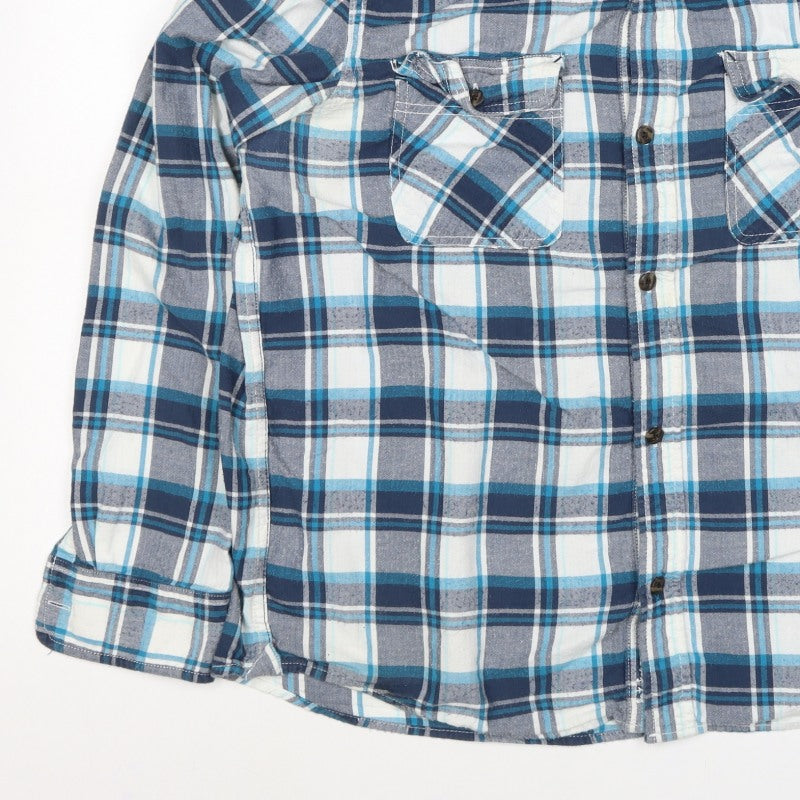 Fat Face Men's Blue Plaid Cotton Long Sleeve Button-Up Shirt XL